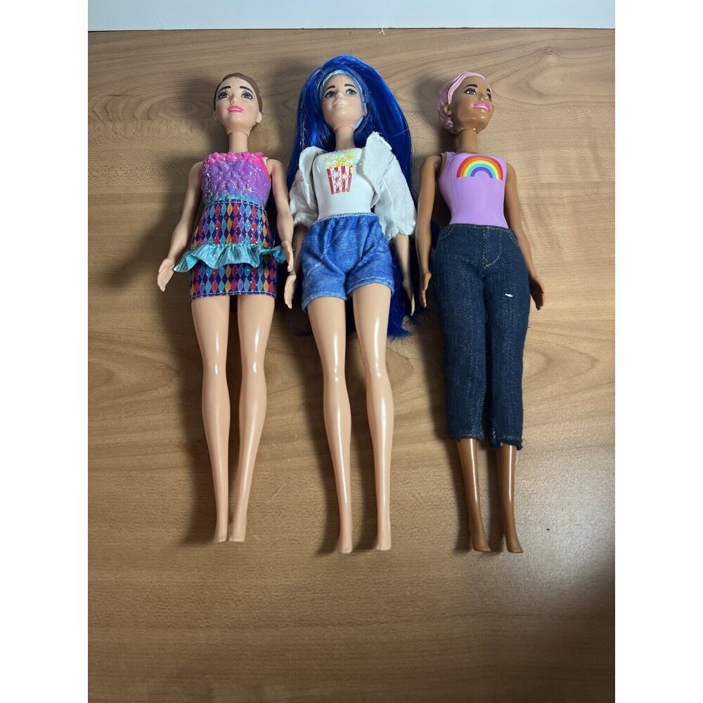Barbie Color Reveal Dolls Blue Wig Hair Rainbow Popcorn Group Of 3